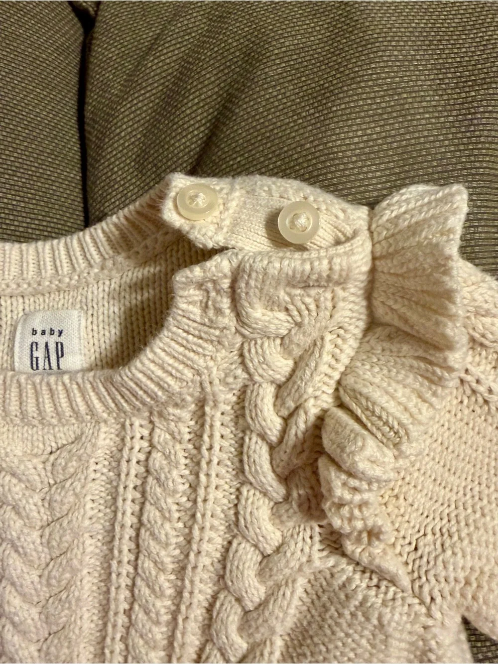 GAP Cream Cable-Knit Dress with Ruffle Shoulders